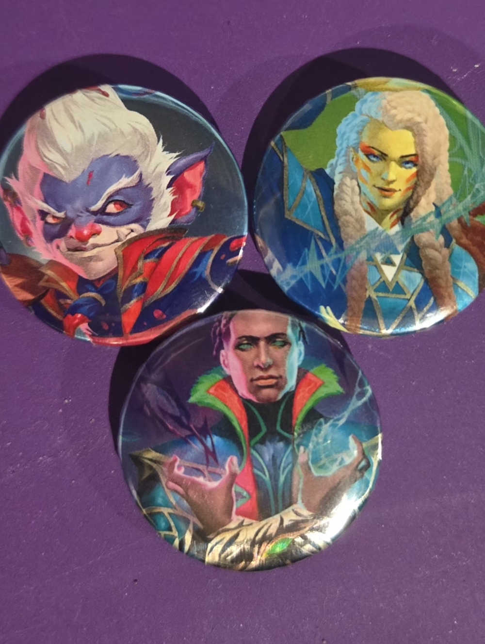 Set of 3 Colorful Fantasy Character Pins- MTG